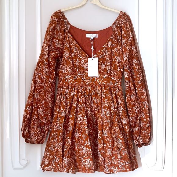 CAROLINE CONSTAS NWT Blakely Floral Cotton Mini Dress in Rust Toile Size S - Picture 4 of 16
